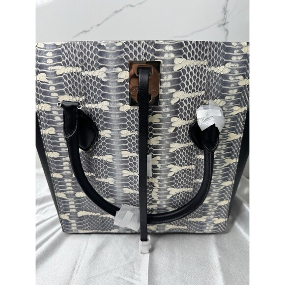 Michael Kors Collection Miranda Large Tote Black White Python Snake Leather Bag - Picture 3 of 13